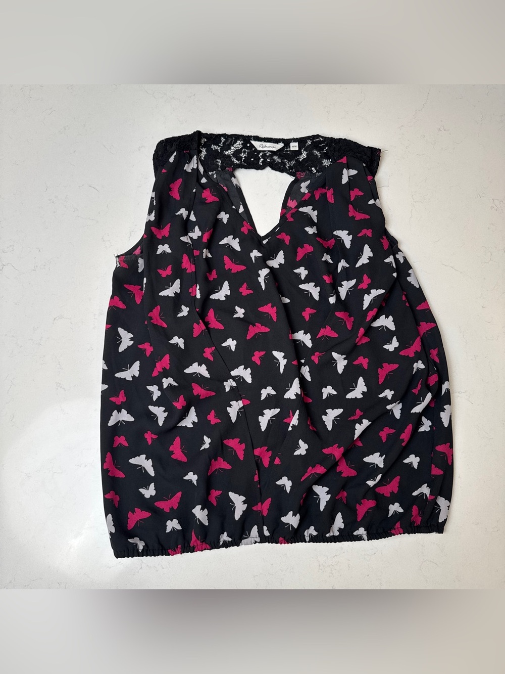 Reitmans Black One-Piece with Pink & White Butterfly Print
